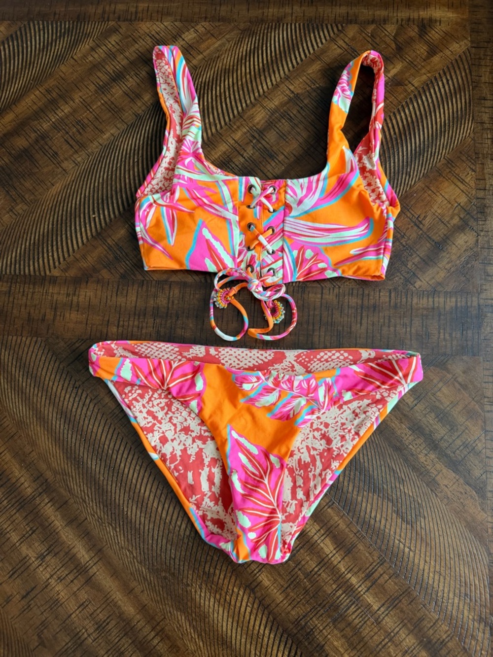Maaji Tropical Jungle Print Floral Reversible Bikini Set Small Orange Tropical